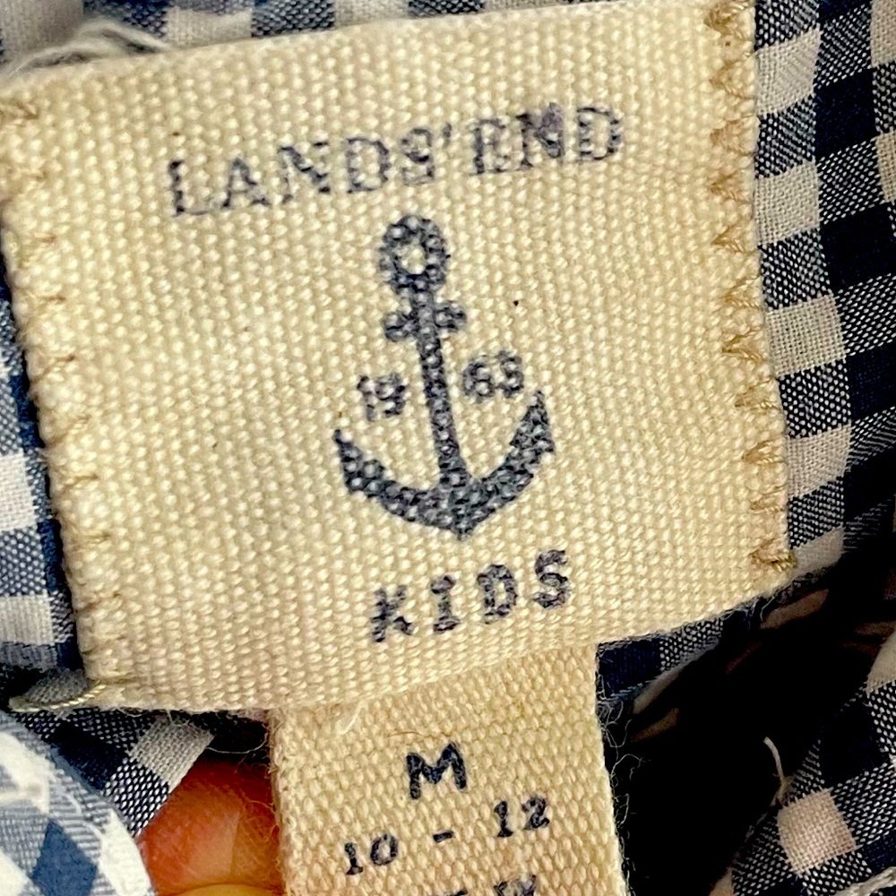 Lands End Kids Navy Gingham Button Down Shirt - Picture 2 of 3